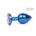 Коническая синяя анальная втулка с сиреневым кристаллом Anal Jewelry Plug BLUS-15 (7 см)