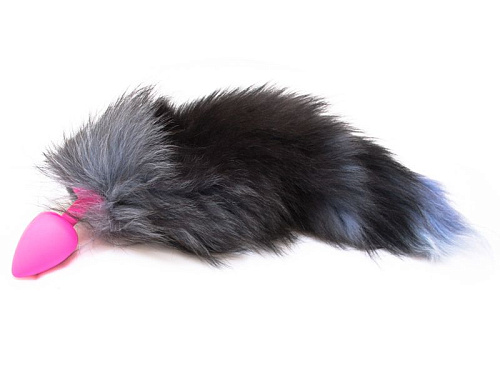 Розовая силиконовая анальная пробка с чёрным хвостом Vandersex 125-2P (8 см, размер M)