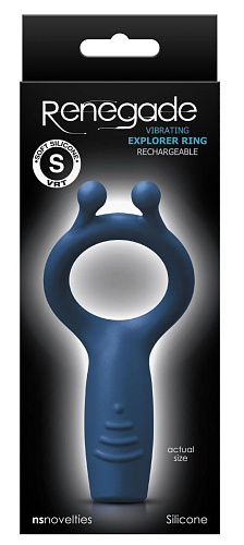 Синее эрекционное виброкольцо с клиторальным отростком NS Novelties Explorer Ring NSN-1110-57