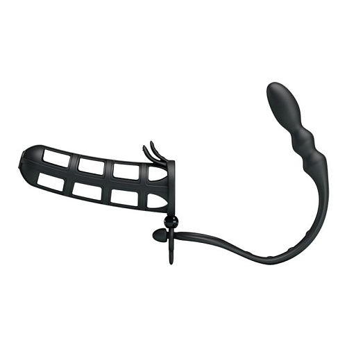 Насадка на пенис чёрного цвета со съёмным анальным стимулятором Baile Hercules intence anal stimulation BI-026233-0801