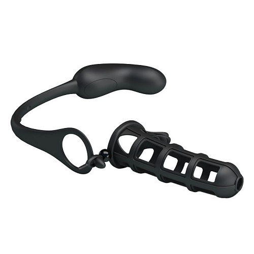 Чёрная насадка со съёмным вибростимулятором простаты Baile Hercules Penis Sneath BI-026231-0801