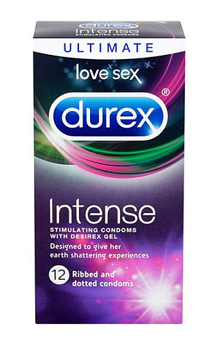 Рельефные презервативы со стимулирующей смазкой Durex Intense Orgasmic №12 (12 шт)