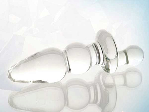 Стеклянная, прозрачная анальная пробка с ручкой Джага-Джага GD210 (16 см)