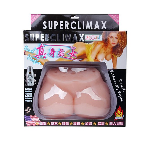 Телесная реалистичная вагина и анус с вибрацией и татуировкой-скорпионом Baile BM-009039Q