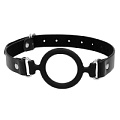 Чёрный кляп-кольцо с кожаными ремешками Shots Media BV Silicone Ring Gag with Leather Straps OU463BLK
