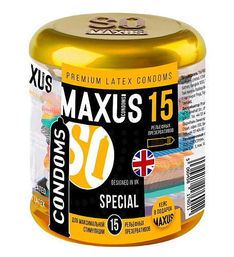 Презервативы с точками и рёбрами в металлическом кейсе Maxus Special №15 (15 шт)