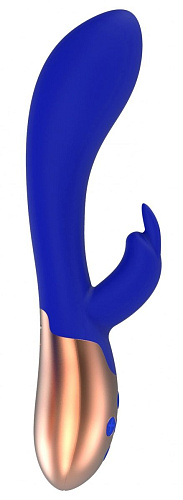 Синий вибратор с функцией нагрева и клиторальной стимуляцией Shots Media BV Opulent ELE003BLU (20 см)