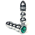 Серебристая закругленная анальная пробка-ёлочка с зелёным кристаллом Vandersex 159-MAT18 (13 см)
