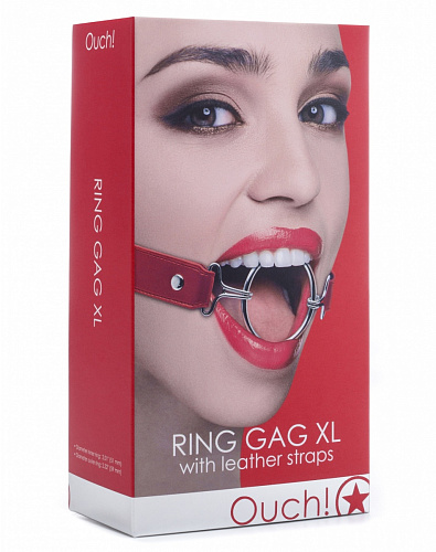 Расширяющий кляп с красными ремешками Shots Media BV Ring Gag XL OU105RED