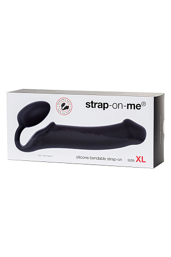 Чёрный безремневой страпон Strap-on-me Silicone Bendable Strap-On XL 6012888