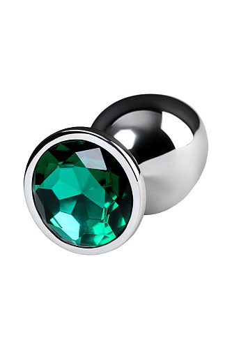 Серебристая коническая анальная втулка с зелёным кристаллом ToyFa 717003-7 (9,5 см)