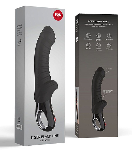 Чёрный вибратор с рёбрышками Fun Factory Tiger Black Line 1131808 (22,3 см)