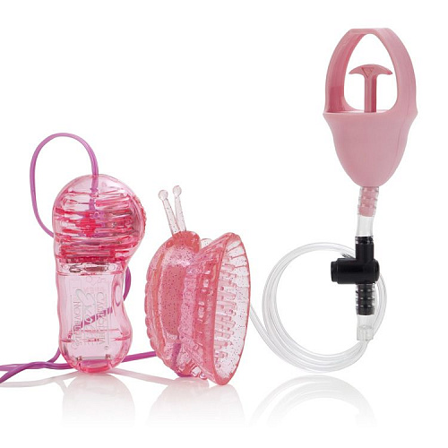 Розовая вибрирующая помпа для клитора California Exotic Novelties Butterfly Clitoral Pump SE-0612-04-3