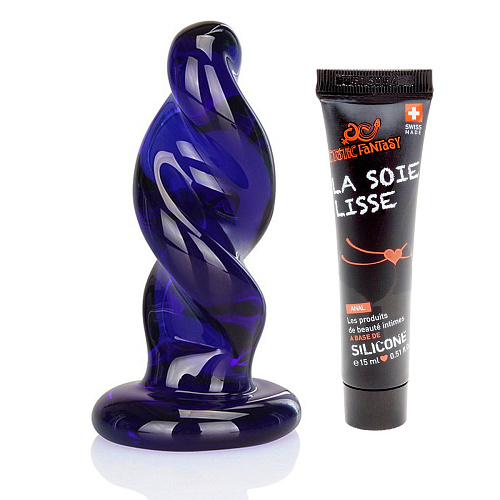 Стеклянный анальный плаг и анальный лубрикант на силиконовой основе Erotic Fantasy Smart Set №30