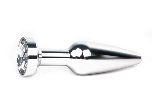 Удлиненная коническая гладкая серебристая анальная втулка с прозрачным кристаллом Anal Jewelry Plug XSLV-01 (11,3 см)