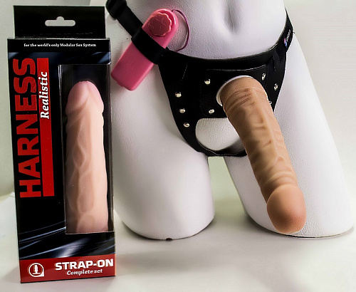 Телесная вибронасадка-фаллос с трусиками с плугом LOVETOY (А-Полимер) 291123 (17,5 см)