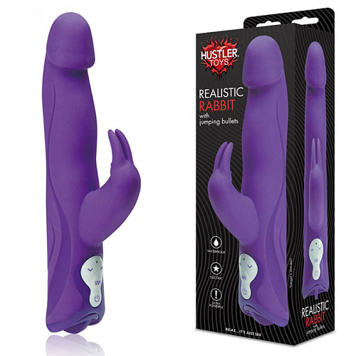 Фиолетовый вибратор с клиторальным отростком Hustler HT-R1-PUR (25 см)