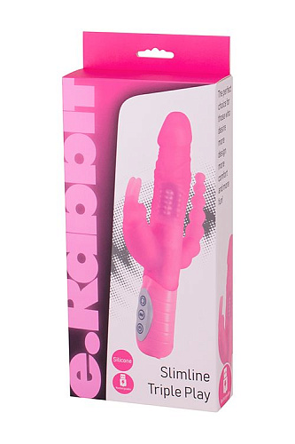 Розовый вибратор-кролик с анальным стимулятором Seven Creations SLIMLINE TRIPLE PLAY 51096 (15,5 см)