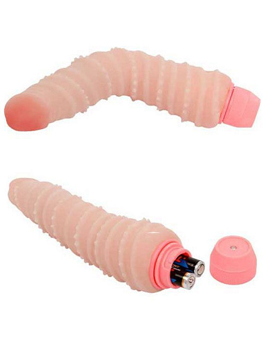 Гнущийся вибратор со спиралевидным рельефом телесного цвета Eroticon 30333 (19,8 см)