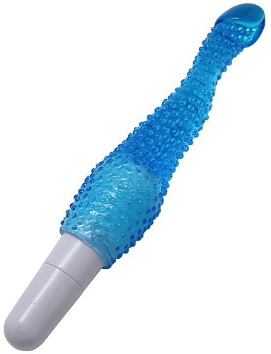 Синий гелевый анальный вибратор с пупырышками Eroticon 30170 (22 см)