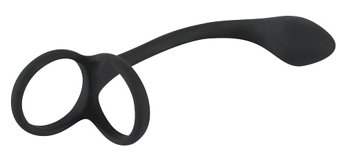 Чёрное эрекционное кольцо с утяжкой на мошонку и анальным плаг Orion Black Velvets 05329750000