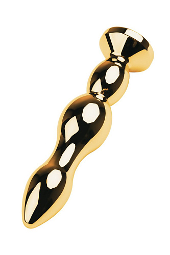 Золотистый анальный стимулятор с зелёным кристаллом ToyFa 717044 (13,5 см)