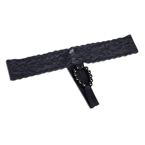 Чёрные трусики-тонг с бусинками для массажа клитора Hustler HVP05