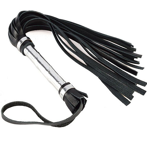 Чёрная кожаная плеть с серебристой рукоятью Sitabella 3011-16 (40 см)