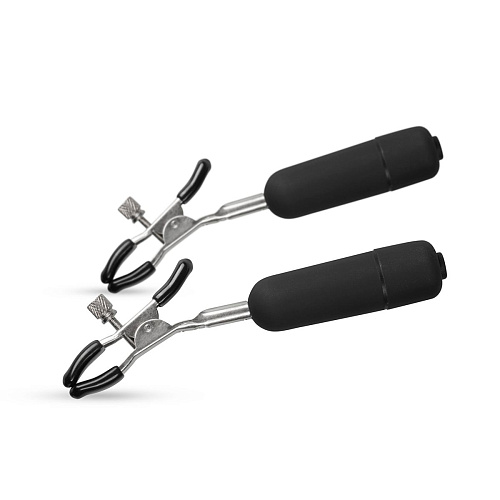 Чёрные виброзажимы на соски EDC Wholesale Easytoys Nipple Clamps With Vibrating Bullets ET617BLK