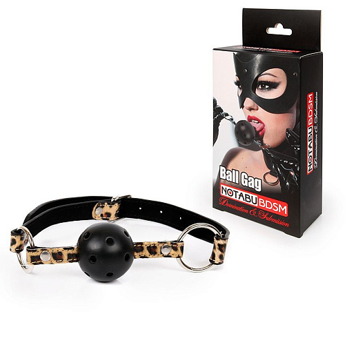 Чёрный кляп-шарик на леопардовых ремешках Bior toys Ball Gag MLF-90080-4