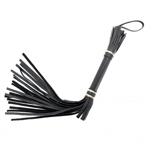 Чёрная плётка  из натуральной кожи с золотистой отделкой БДСМ арсенал 54004