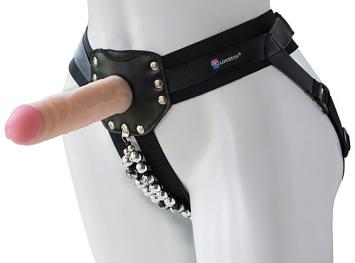 Чёрный пояс-трусики с телесной насадкой LOVETOY (А-Полимер) Гламур Dana 980800 (15,5 см)