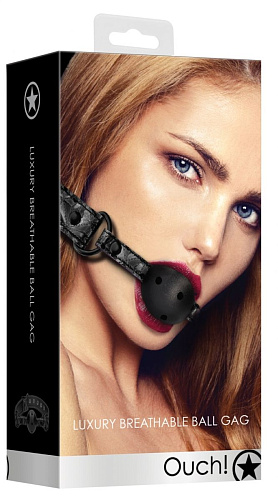 Чёрный кляп-шарик Shots Media BV Breathable Luxury Ball Gag OU345BLK