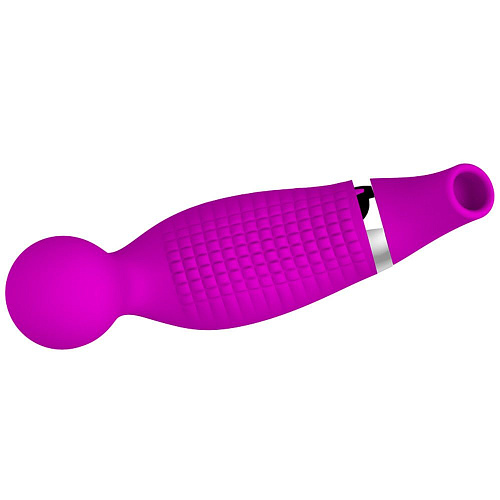 Лиловый двусторонний стимулятор лилового цвета с вибрацией и функцией всасывания Baile Romance Pecker MC22