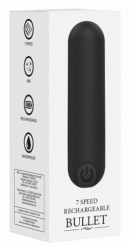 Чёрная перезаряжаемая вибропуля Shots Media BV 7 Speed Rechargeable Bullet BGT006BLK (7,7 см)