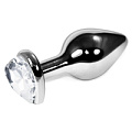 Серебристая анальная пробка с прозрачным кристаллом-сердцем Vandersex 170-SW (9 см)