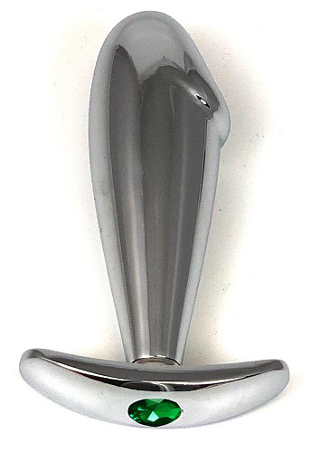 Серебристая анальная пробка-фаллос с зелёным кристаллом Vandersex 400-RG (9,5 см)