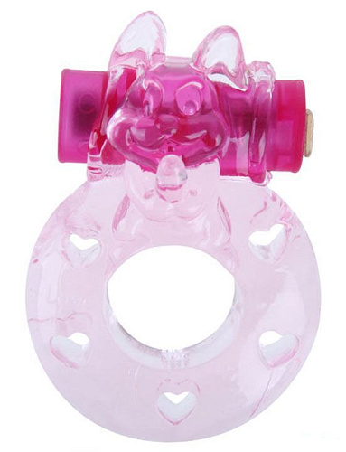 Эрекционное розовое кольцо «Киска» с мини-вибратором Eroticon 30237