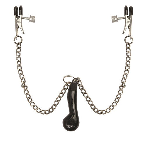 Серебристые клипсы для сосков, соединенные цепочкой с грузиком Pipedream Heavyweight Nipple Clamps PD3615-23