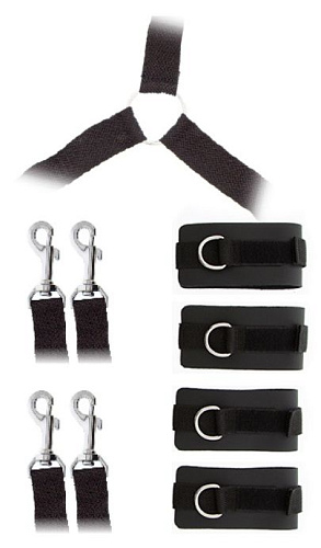 Чёрный комплект наручников и поножей Blush Novelties LUXURIOUS BED RESTRAINT CUFF SET 520039