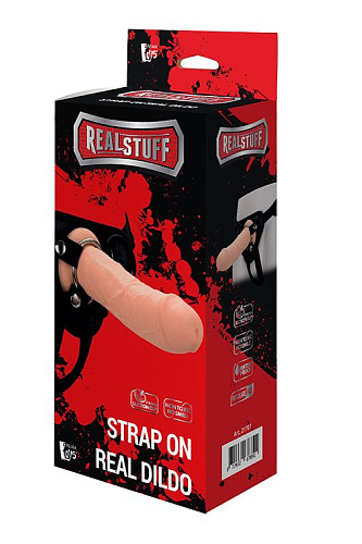Чёрные трусики с телесной насадкой Dream Toys STRAP ON REAL DILDO 21707 (21 см)