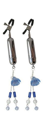 Серебристые зажимы на соски с вибрацией Bior toys Sexy Friend SF-70139