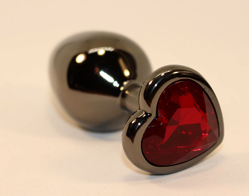 Чёрная анальная пробка с красным стразом-сердцем 4sexdreaM 47447-2 (8 см)