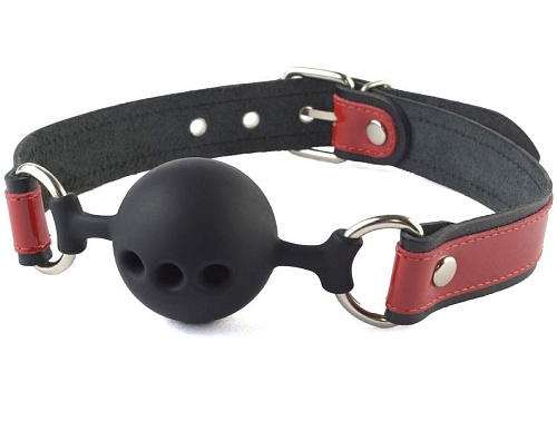 Кляп-шар на чёрно-красных кожаных ремешках Sitabella 3390-12