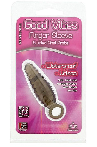 Дымчатый массажёр со спиралевидным рельефом Dream Toys GOOD VIBES FINGER SLEEVE ANAL PROBE 20072 (6 см)