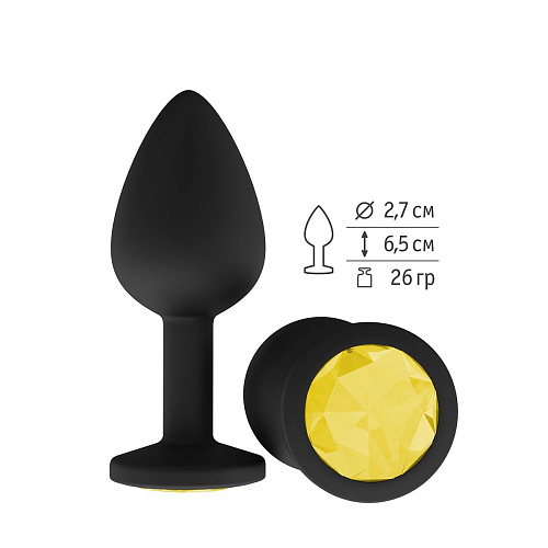 Чёрная анальная втулка с жёлтым кристаллом Сумерки богов 518-11 yellow-DD (7,3 см)