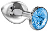 Большая серебристая анальная пробка с нежно-голубым кристаллом Lola toys Diamond Light blue Sparkle Large 4010-04Lola (8 см)