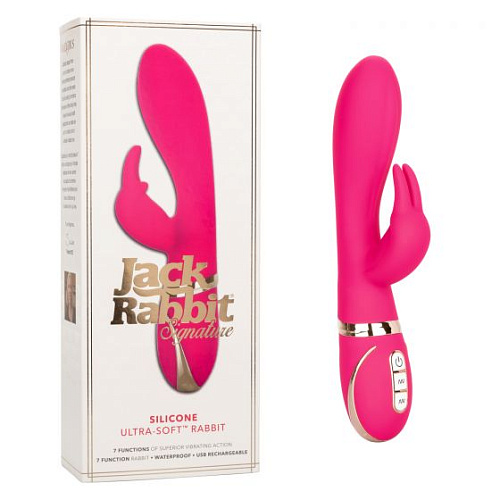 Розовый силиконовый вибратор с клиторальным отростком California Exotic Novelties Signature Silicone Ultra-Soft Rabbit SE-0609-35-3 (22,75 см)