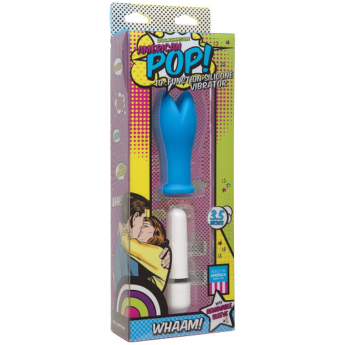 Голубой мини-вибатор с раздвоенным кончиком Doc Johnson Whaam! 10 Function Silicone Vibrator 0500-38-BX (8,89 см)