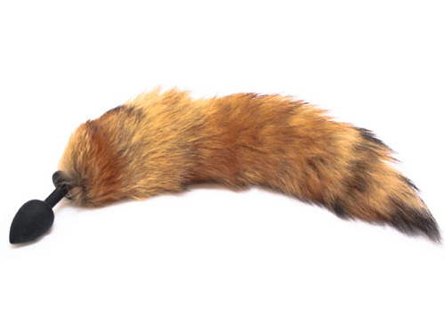 Чёрная силиконовая анальная пробка с рыжим хвостом Vandersex 124-2B (8 см, размер M)